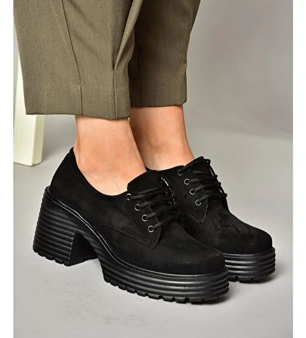 Fox Shoes Siyah Kadın Süet Topuklu Ayakkabı 13142 - Görsel 1