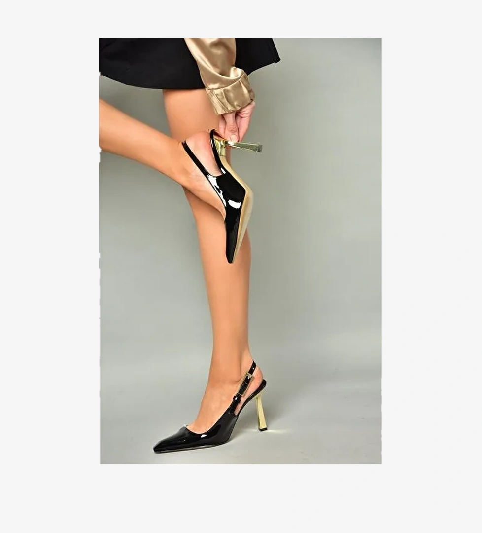 S752098708 Siyah Rugan Kalın Topuklu Kadın Ayakkabı - Görsel 1