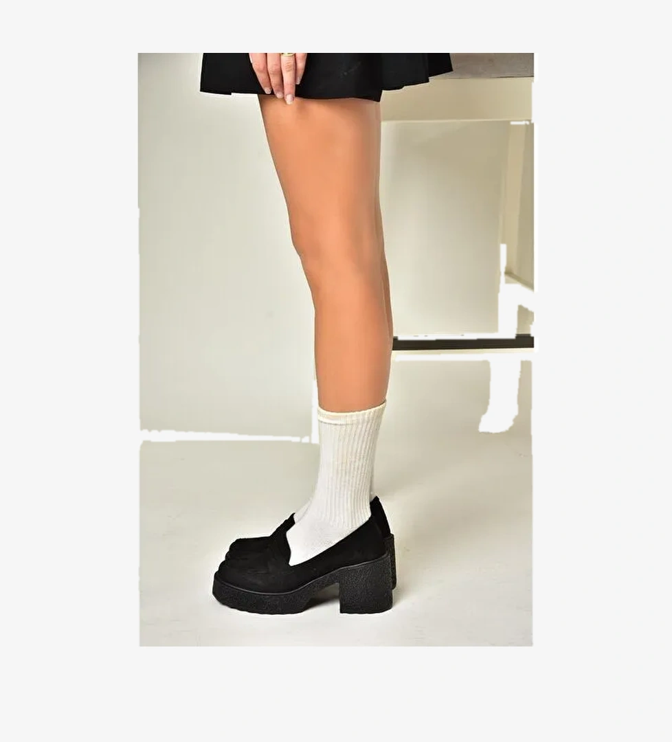 T996152002 Siyah Süet Kalın Topuklu Kadın Ayakkabı - Görsel 1