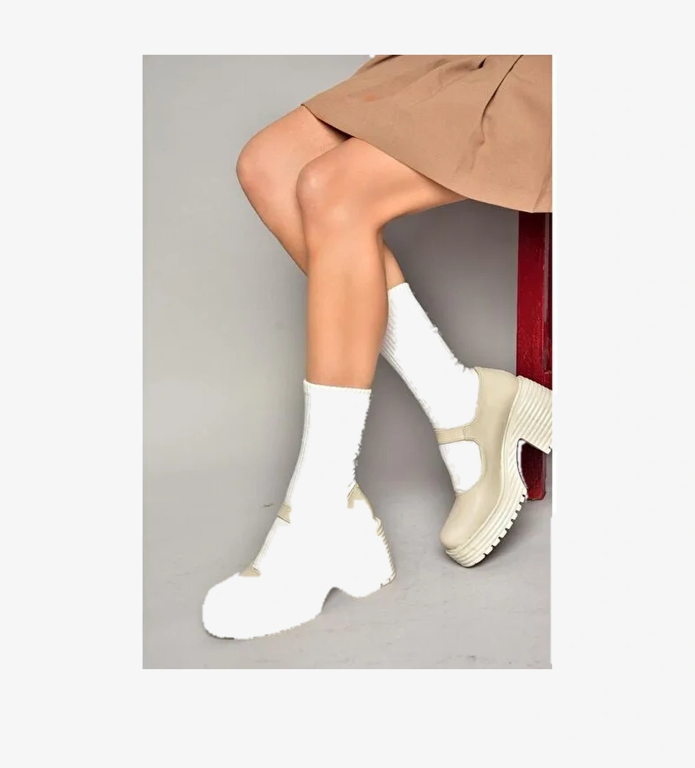 R996053009 Bej Kalın Topuklu Kadın Ayakkabı - Görsel 1