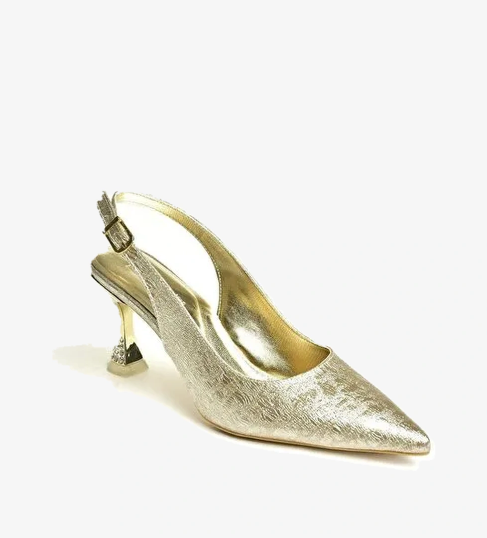 U820336214 Altın Sim Kalın Topuklu Abiye Ayakkabı - Görsel 1