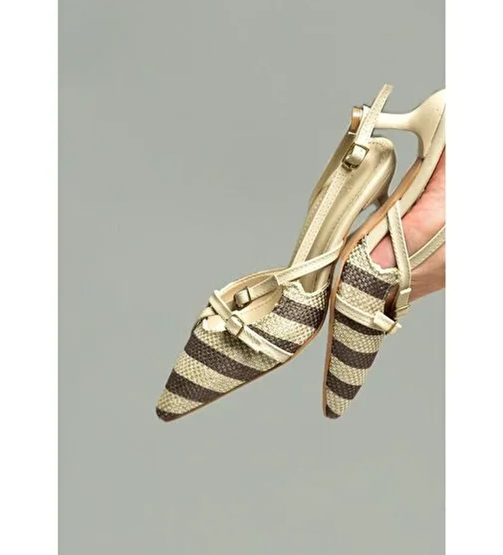 S518533305 Bej Keten Alçak Topuklu Kadın Ayakkabı - Görsel 1