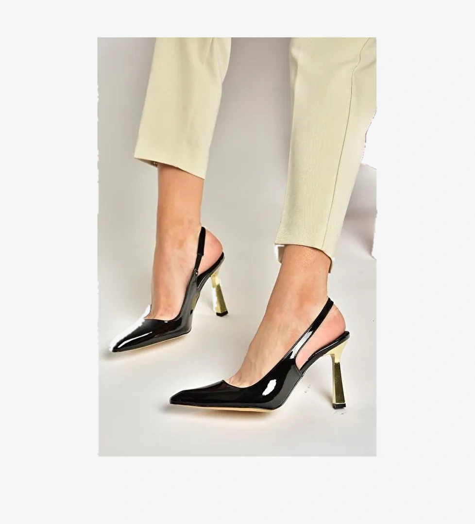 S752074608 Siyah Rugan Kalın Topuklu Kadın Ayakkabı - Görsel 1