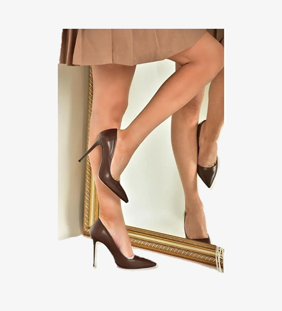 T676192009 Kahverengi İnce Topuklu Kadın Stiletto - Görsel 1