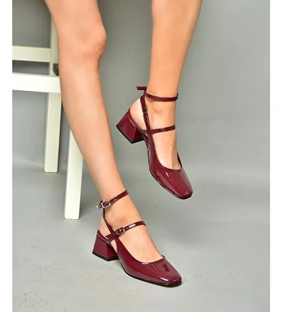 P654137008 Bordo Rugan Mary Jane Alçak Topuklu Kadın Ayakkabı Maryjane - Görsel 1