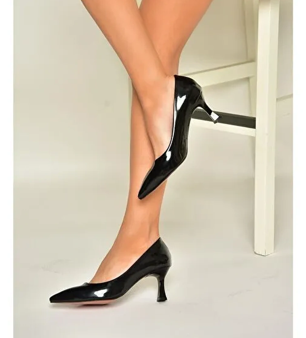 T676032008 Siyah Rugan Kalın Topuklu Kadın Ayakkabı - Görsel 1