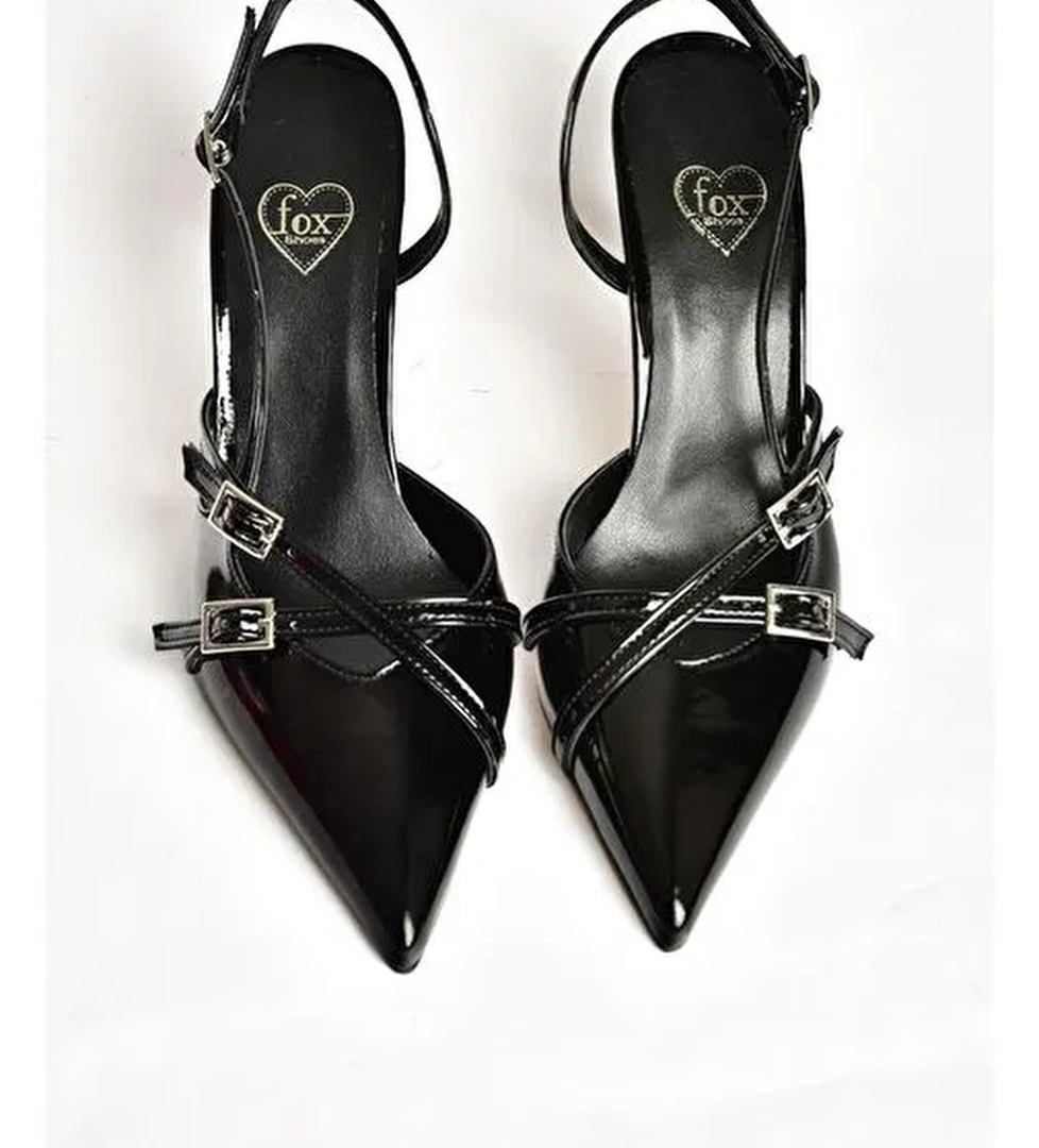 Fox Shoes Siyah Kadın Rugan Topuklu Ayakkabı 12156 - Görsel 1