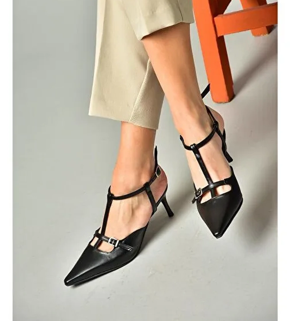 S654071209 Siyah Alçak Topuklu Kadın Ayakkabı - Görsel 1