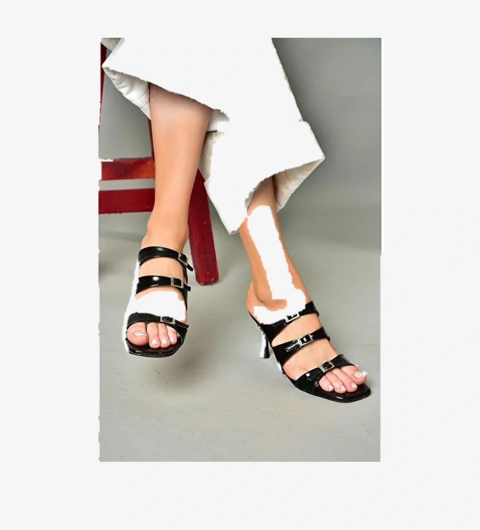 S518200409 Siyah İnce Topuklu Kadın Terlik - Görsel 1