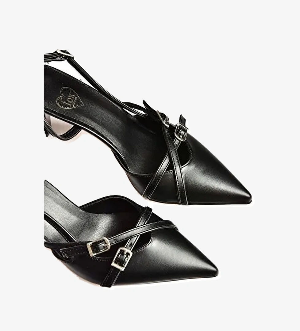 S654071909 Siyah Kısa Topuklu Kadın Ayakkabı - Görsel 1