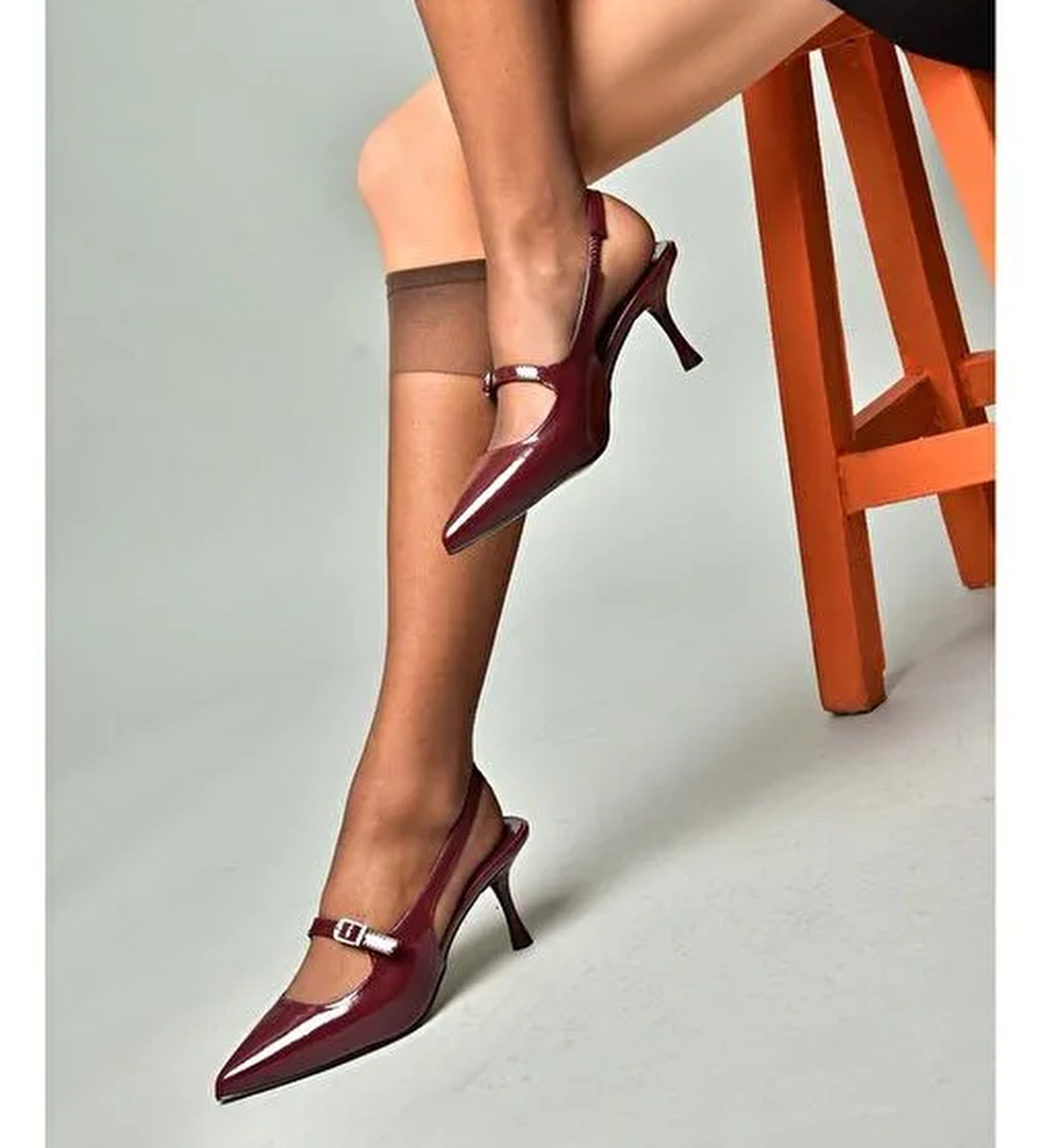 S404200608 Bordo Rugan İnce Topuklu Kadın Ayakkabı - Görsel 1