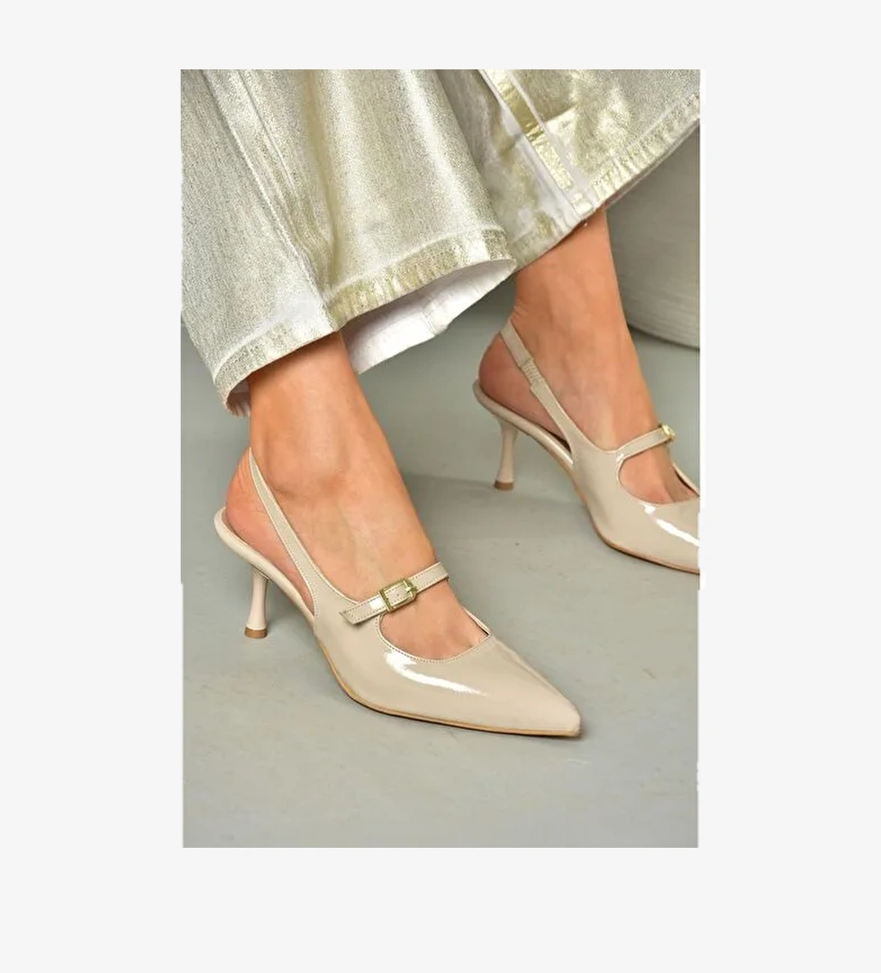 S404200608 Bej Rugan İnce Topuklu Kadın Ayakkabı - Görsel 1