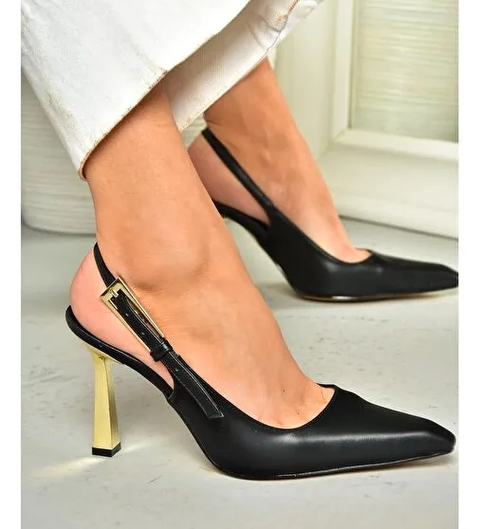 S752098709 Siyah Kalın Topuklu Kadın Ayakkabı - Görsel 1