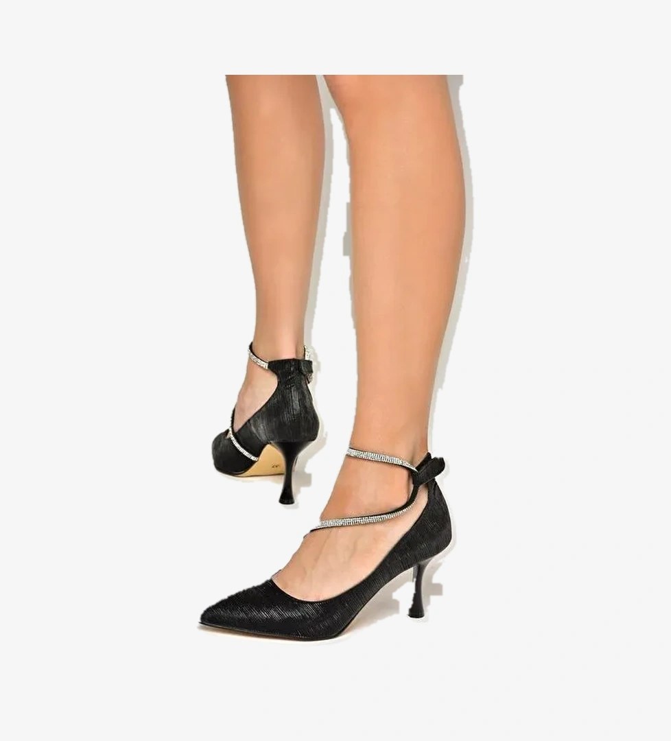 S246069714 Siyah Simli İnce Topuklu Kadın Abiye Ayakkabı - Görsel 1