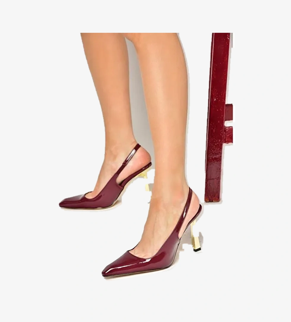 S752074608 Bordo Rugan Kalın Topuklu Kadın Ayakkabı - Görsel 1