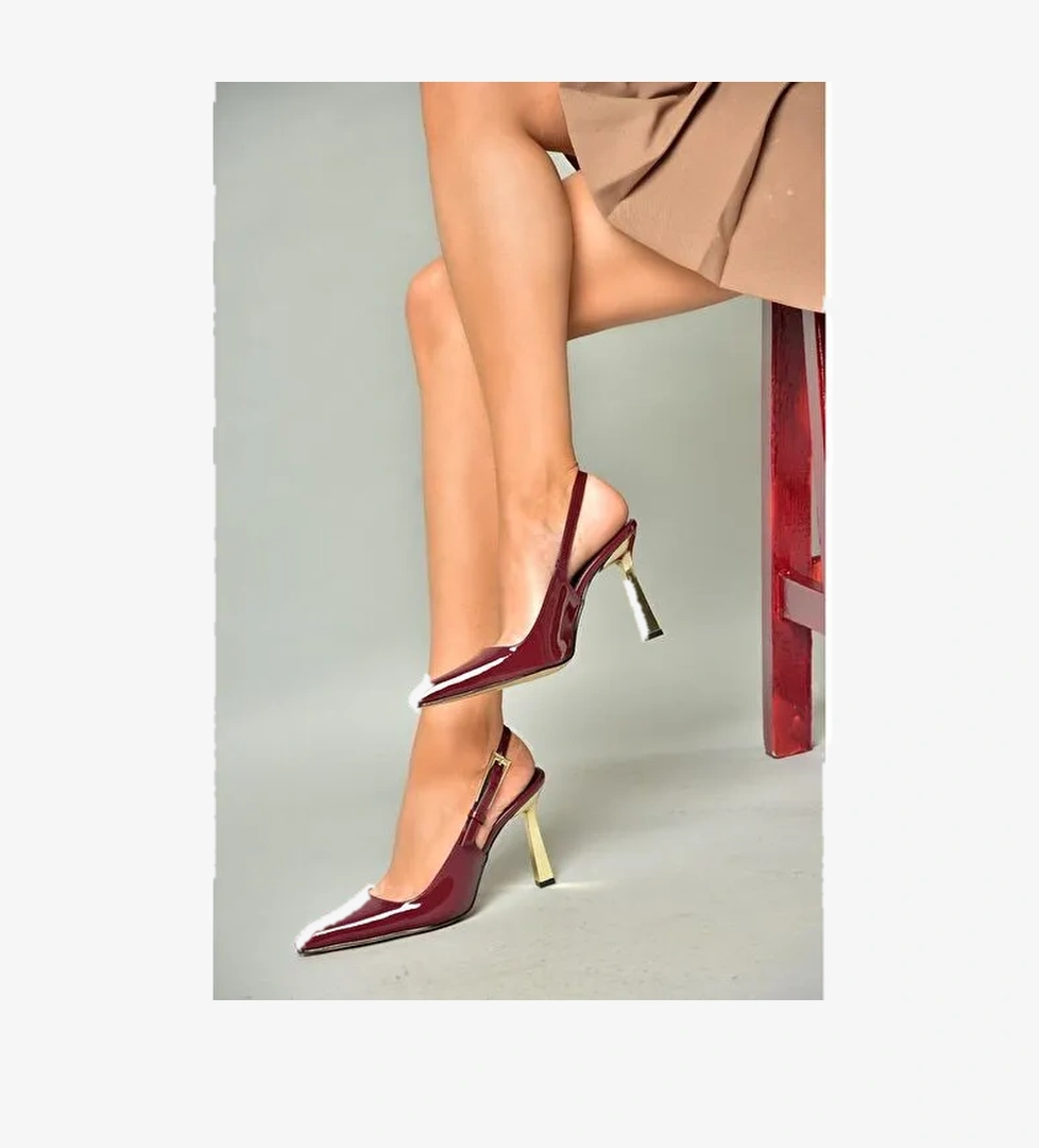 S752098708 Bordo Rugan Kalın Topuklu Kadın Ayakkabı - Görsel 1