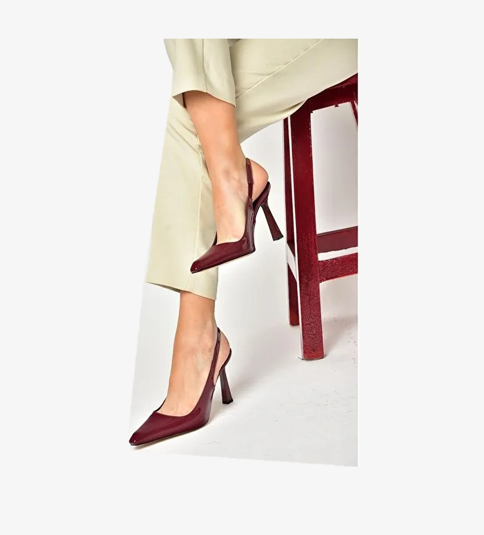 S752063408 Bordo Rugan Kalın Topuklu Kadın Ayakkabı - Görsel 1