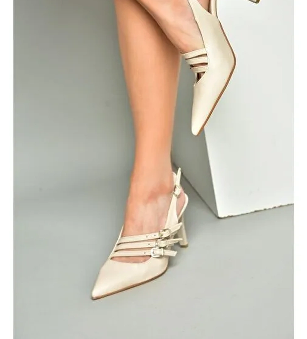 R654218309 Bej İnce Topuklu Kadın Ayakkabı - Görsel 1