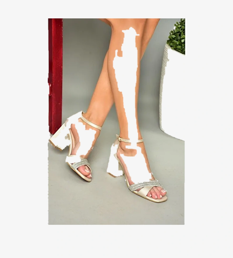 P820006704 Ten Kumaş Kalın Topuklu Kadın Abiye Ayakkabı - Görsel 1