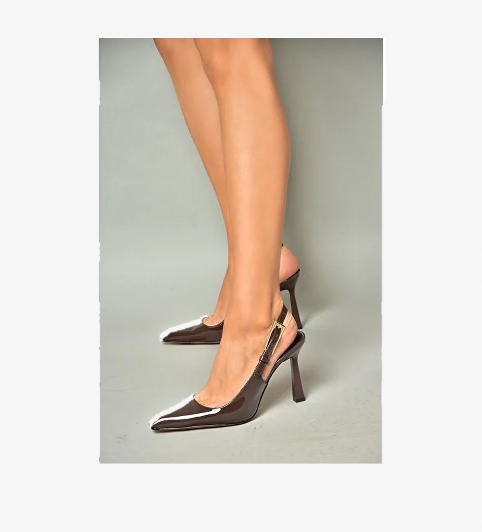 Fox Shoes Kahverengi Kadın Rugan Topuklu Ayakkabı 12526 - Görsel 1