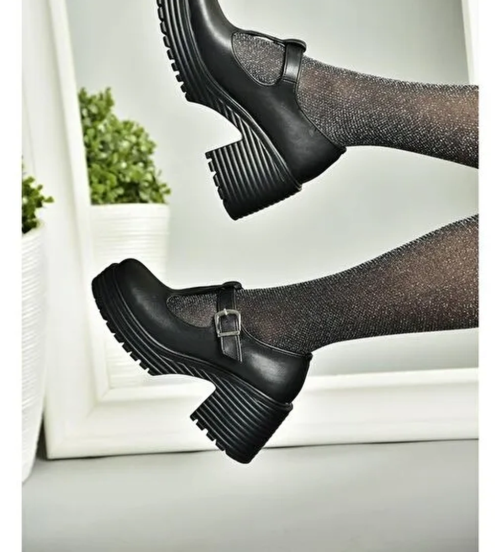 R996946509 Siyah Kalın Topuklu Kadın Ayakkabı - Görsel 1