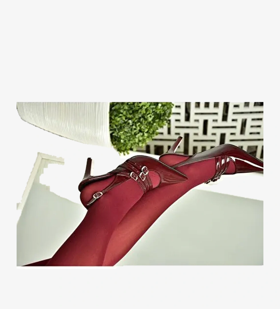 R654218308 Bordo Rugan İnce Topuklu Kadın Ayakkabı - Görsel 1