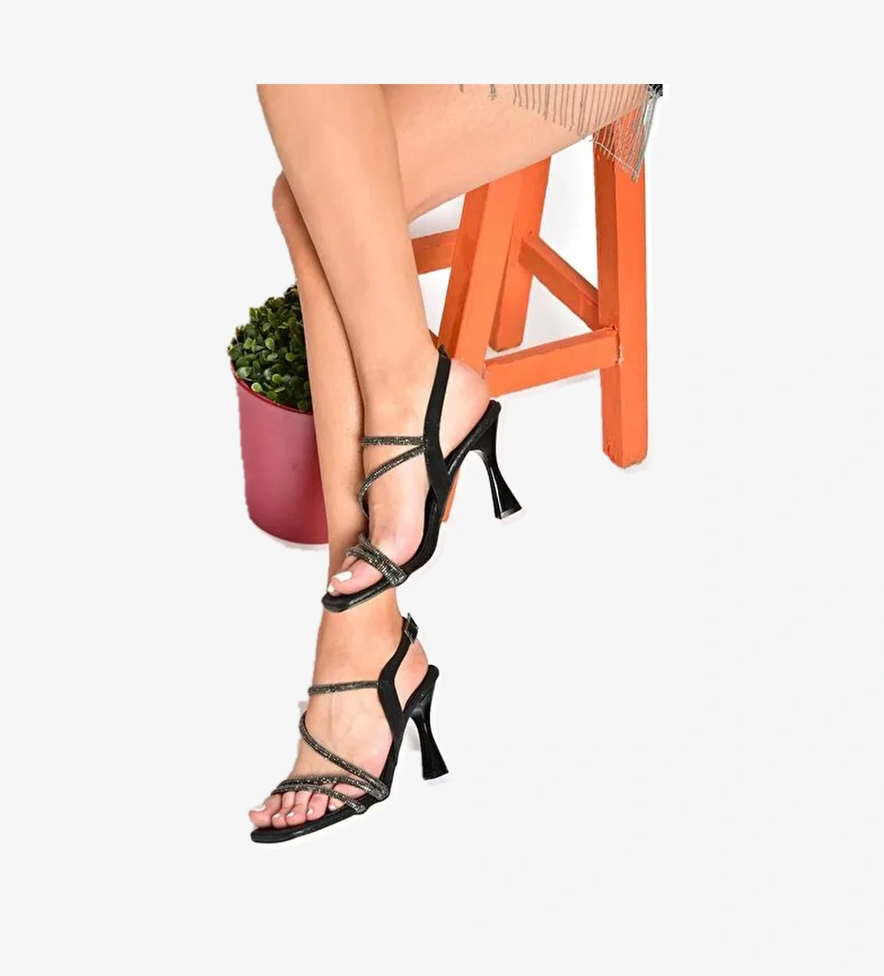 P820054414 Siyah Sim Topuklu Kadın Abiye Ayakkabı - Görsel 1