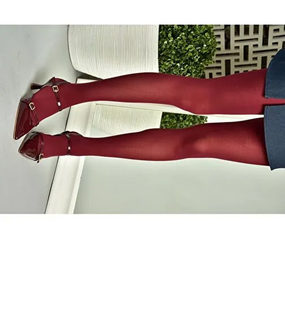 S518081308 Bordo Rugan Alçak Topuklu Kadın Ayakkabı - Görsel 1