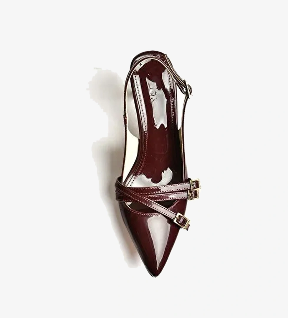 S518081208 Bordo Rugan Alçak Topuklu Kadın Ayakkabı - Görsel 1