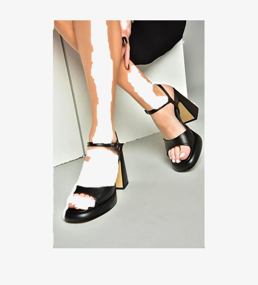 S569012809 Siyah Kalın Topuklu Kadın Ayakkabı - Görsel 1