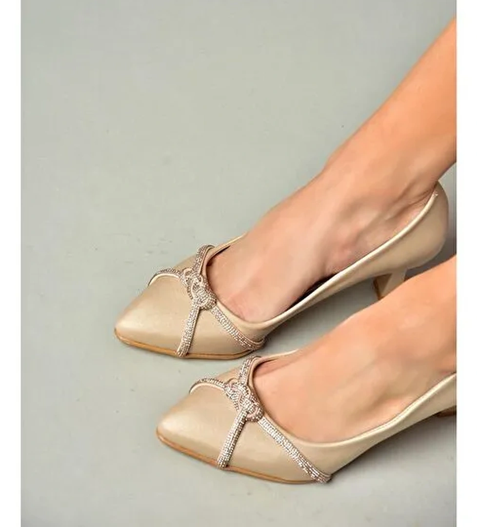 S246061604 Ten Kumaş Kalın Topuklu Kadın Abiye Ayakkabı - Görsel 1