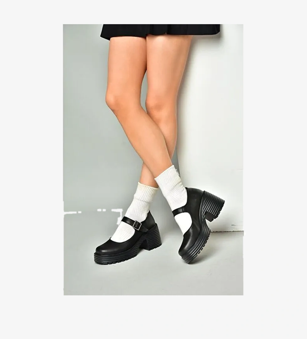 R996053009 Siyah Kalın Topuklu Kadın Ayakkabı - Görsel 1