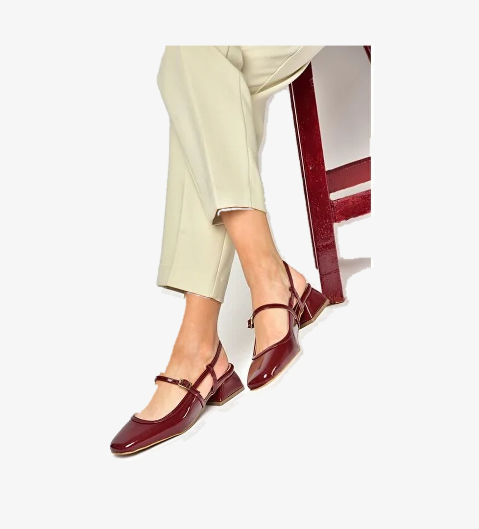 S472572608 Bordo Rugan Kalın Topuklu Kadın Ayakkabı - Görsel 1