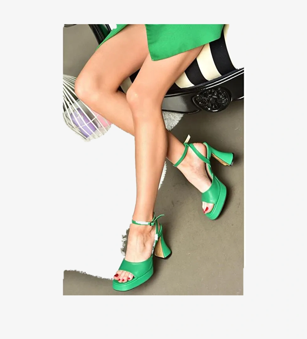 P404851009 Çimen Yeşili Platform Kalın Topuklu Kadın Ayakkabı - Görsel 1