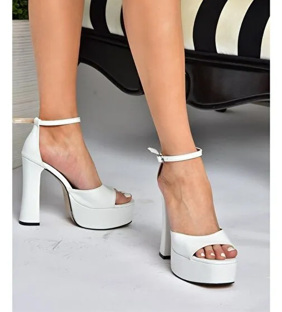 P404560709 Beyaz Platform Yüksek Topuklu Kadın Ayakkabı - Görsel 1