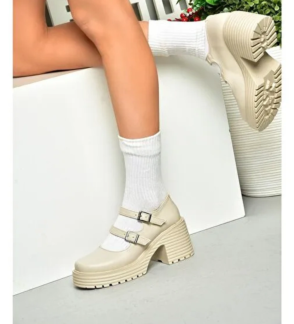 Fox Shoes Bej Kadın Topuklu Ayakkabı 11803 - Görsel 1