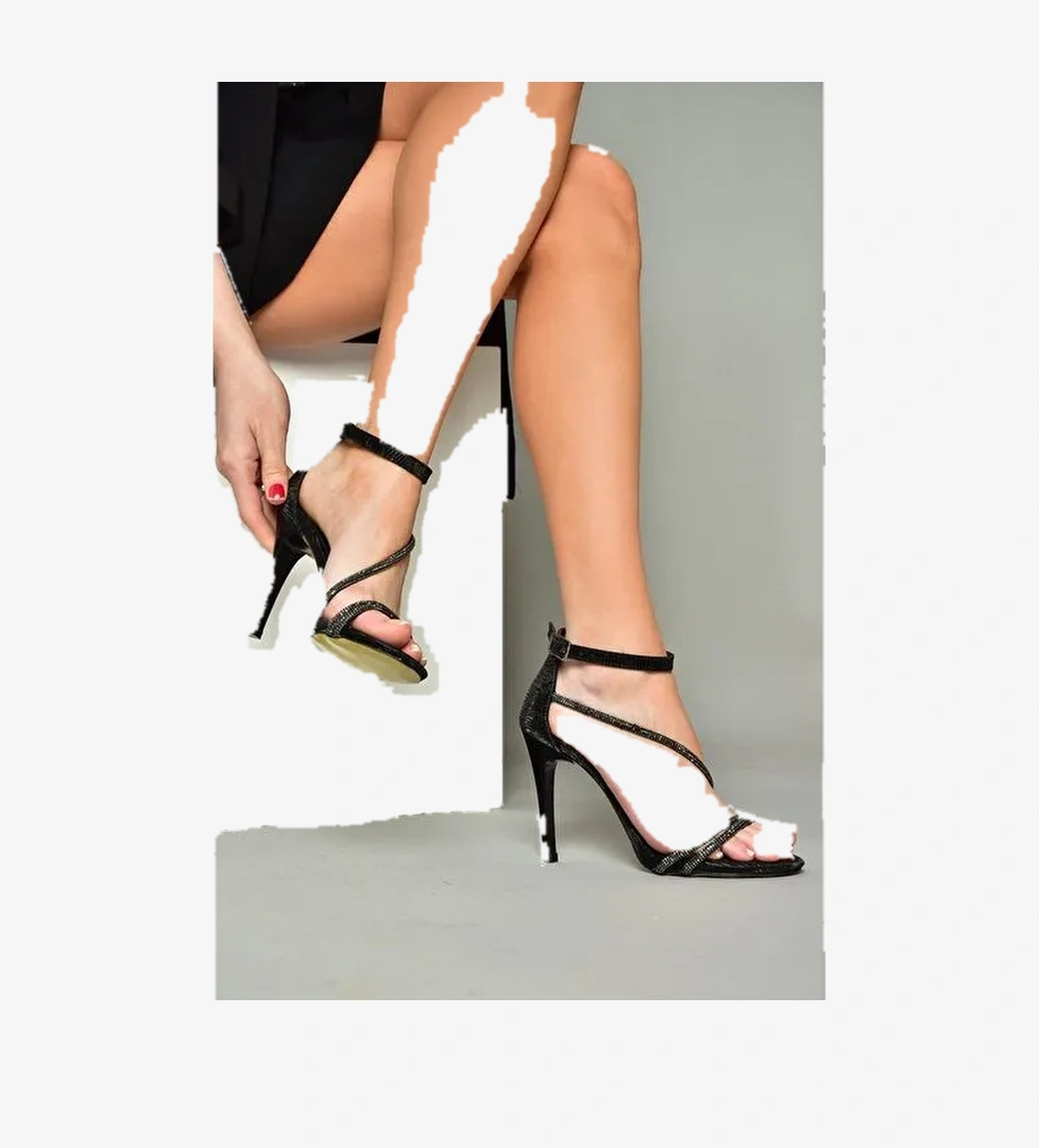 Fox Shoes Siyah Kadın Deri - Kumaş Abiye Ayakkabı 11919 - Görsel 1