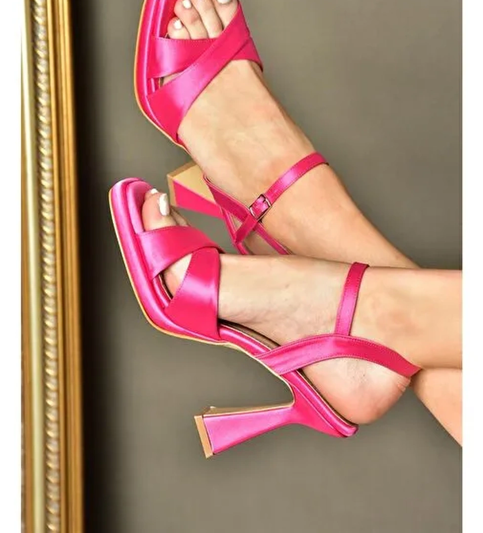 Fox Shoes Fuşya Kadın Saten Abiye Ayakkabı 11218 - Görsel 1