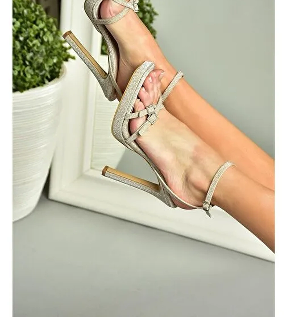 S569616114 Altın Sim Yüksek Topuklu Kadın Ayakkabı - Görsel 1