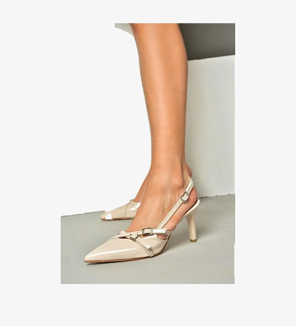 S654071908 Bej Rugan Kısa Topuklu Kadın Ayakkabı - Görsel 1