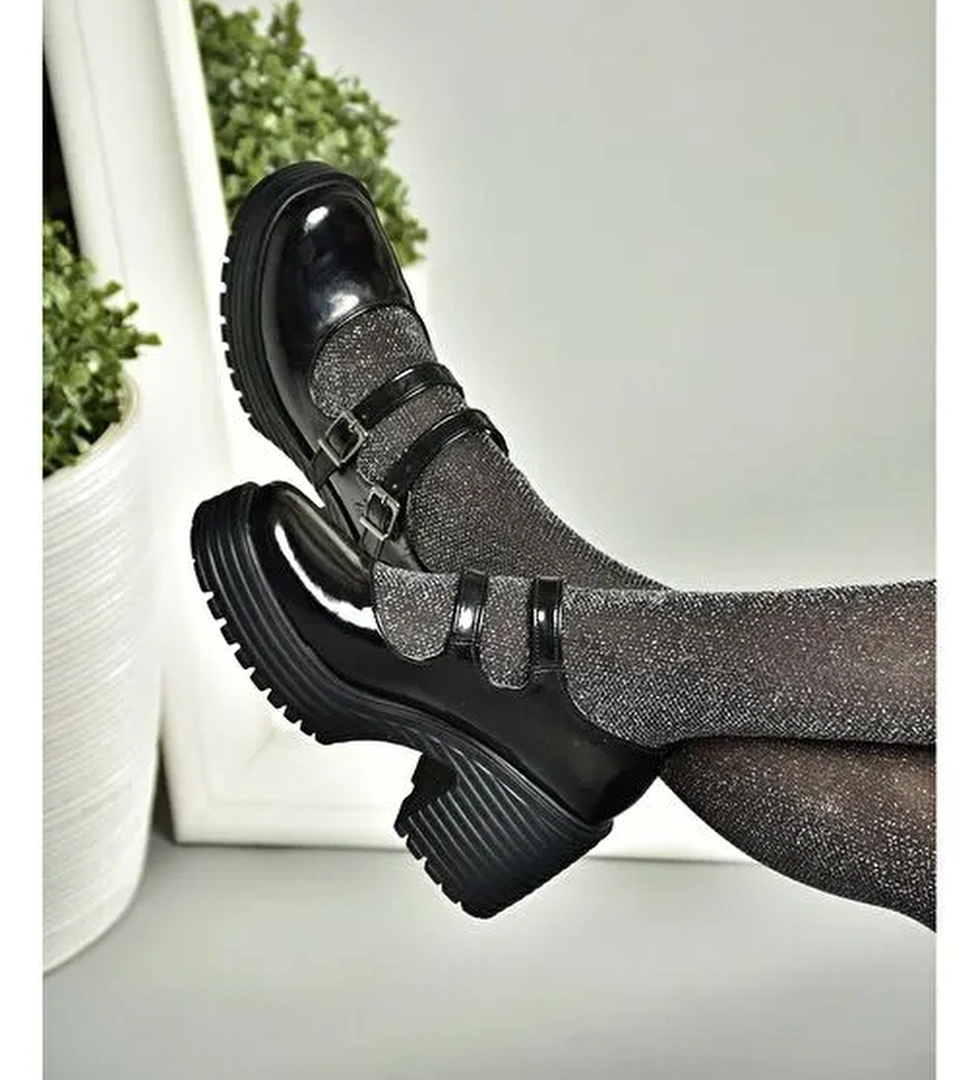 R996055008 Siyah Rugan Kalın Topuklu Kadın Ayakkabı - Görsel 1