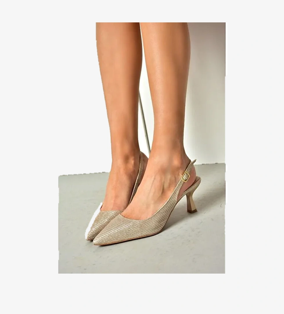 Fox Shoes Bronz Kadın Deri - Kumaş Topuklu Ayakkabı 11999 - Görsel 1