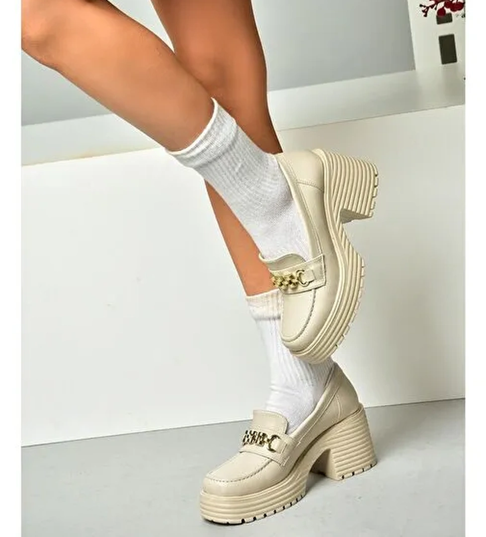 R996056009 Bej Kalın Topuklu Kadın Ayakkabı - Görsel 1