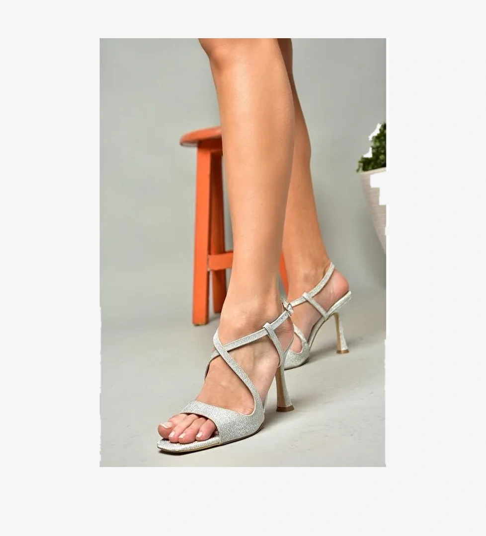 S569816814 Gümüş Sim İnce Topuklu Kadın Ayakkabı - Görsel 1