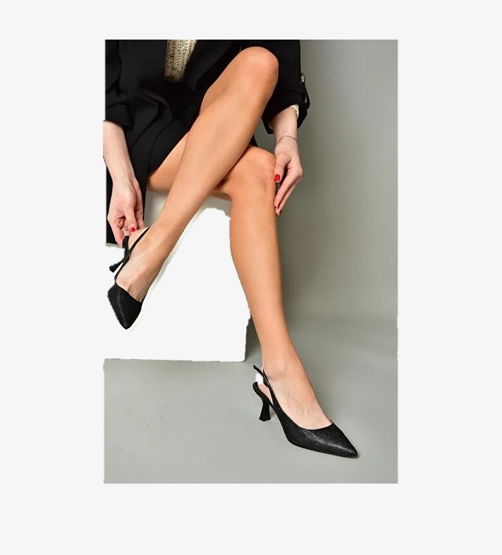 S518081714 Siyah Sim Alçak Topuklu Kadın Ayakkabı - Görsel 1