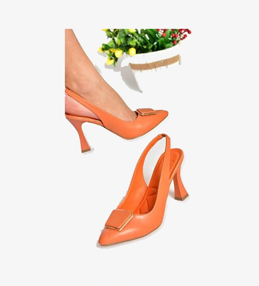 P250148209 Turuncu Tokalı Kalın Topuklu Kadın Ayakkabı - Görsel 1