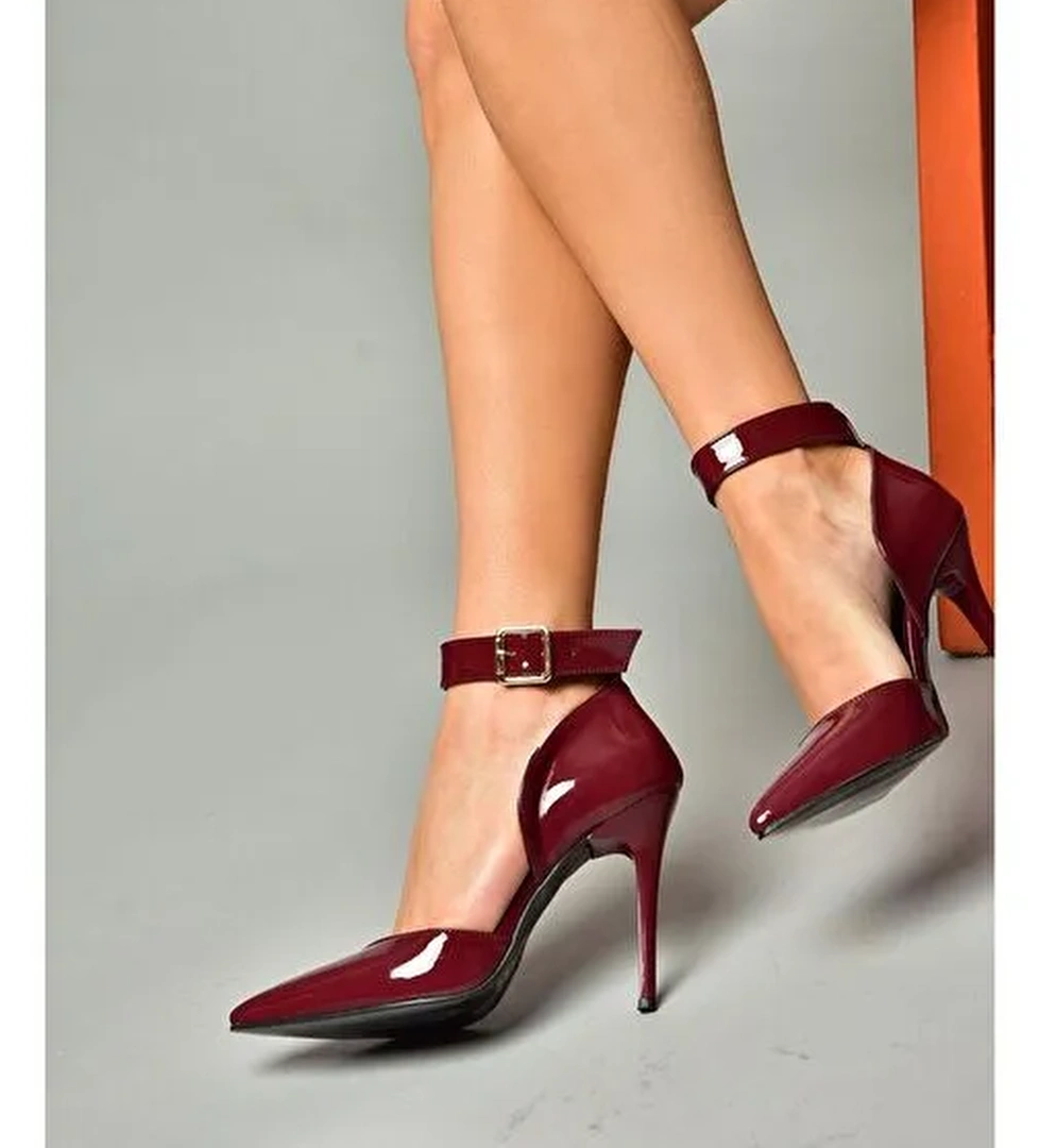 Fox Shoes Bordo Kadın Rugan Topuklu Ayakkabı 12242 - Görsel 1