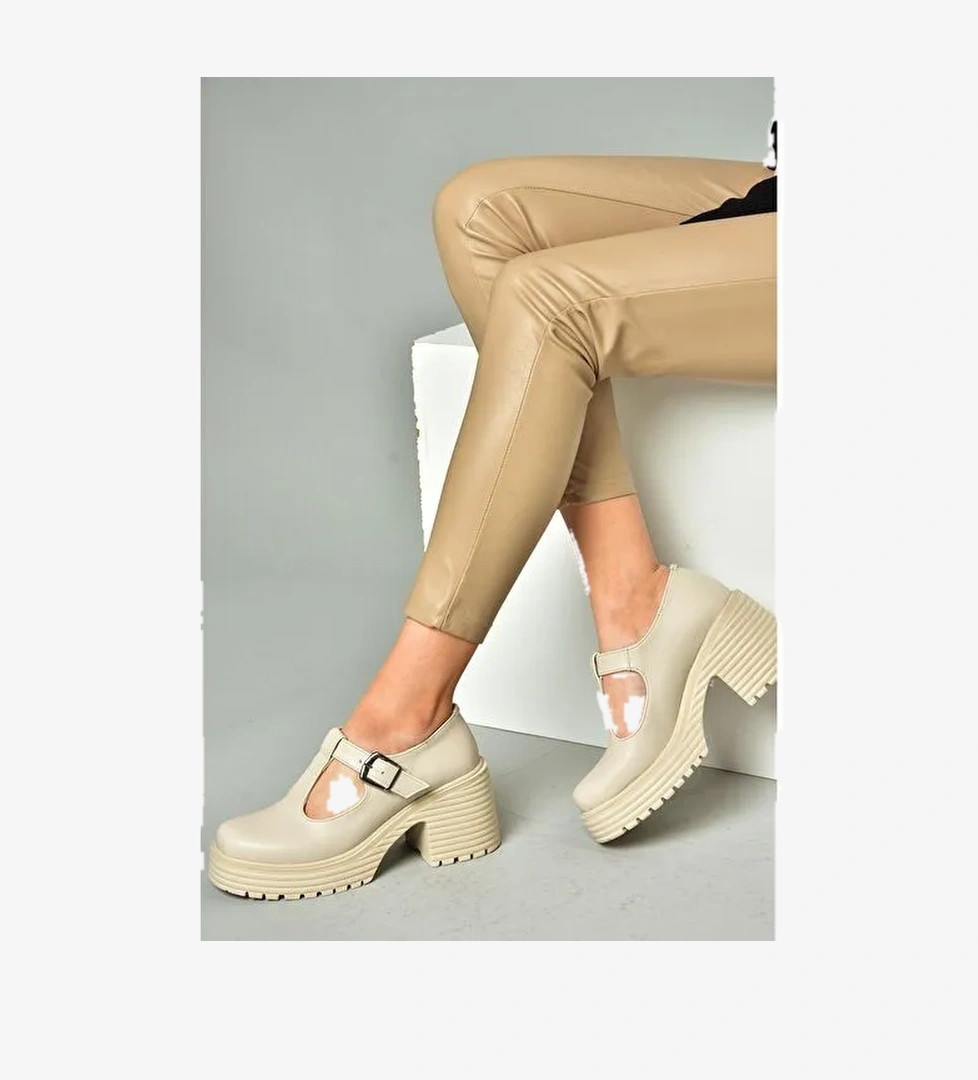 R996946509 Bej Kalın Topuklu Kadın Ayakkabı - Görsel 1