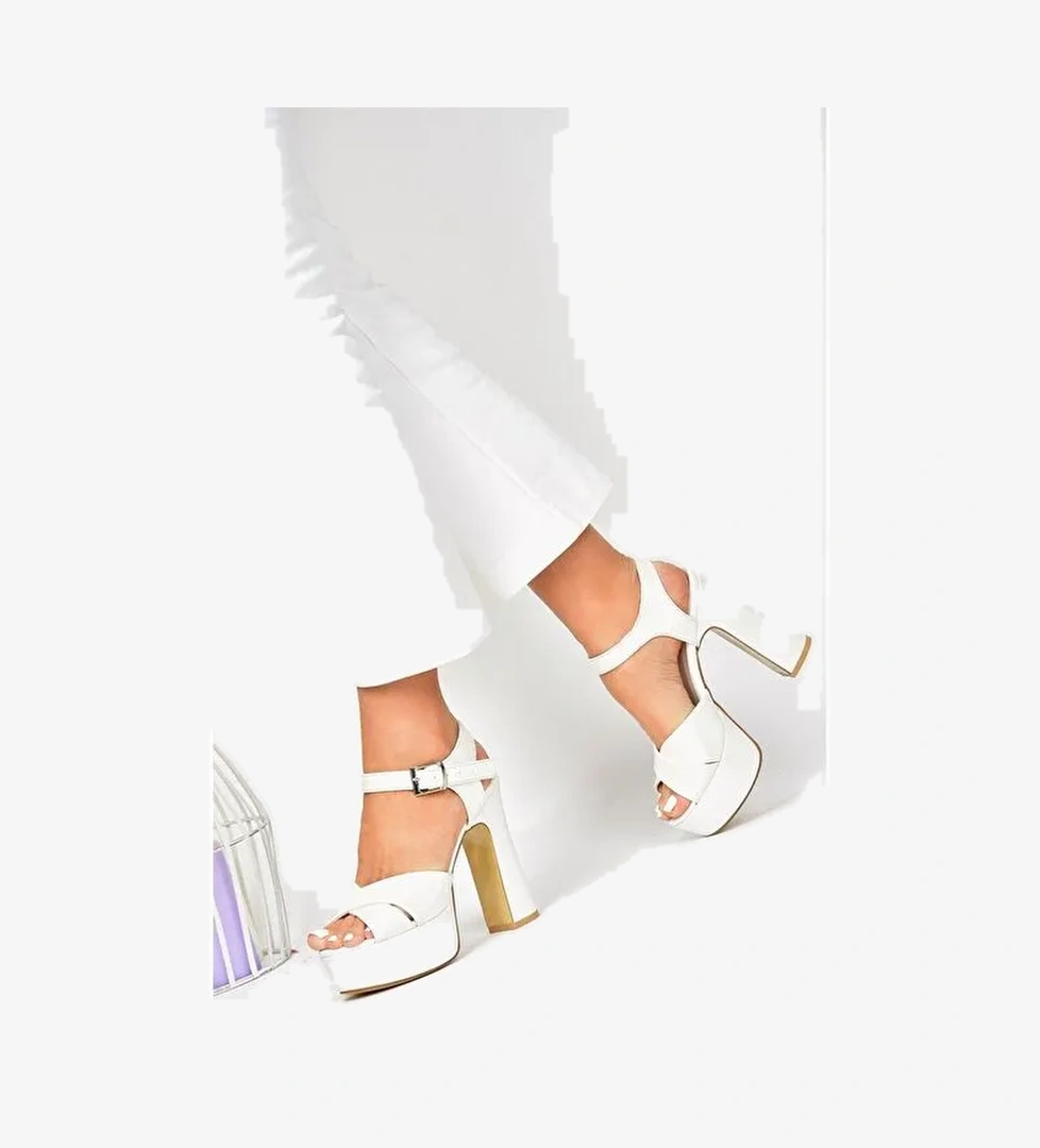 Fox Shoes Beyaz Kadın Platform Topuklu Ayakkabı 8598 - Görsel 1