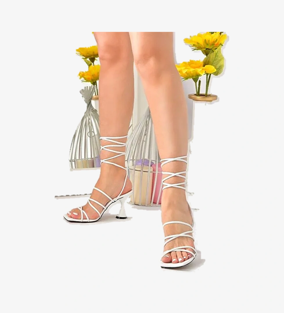 Beyaz Bilekten Bağlamalı Topuklu Kadın Ayakkabı M369543409 - Görsel 1